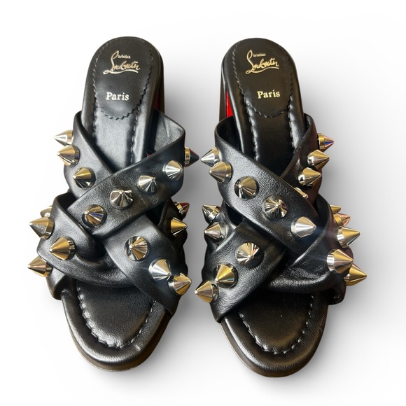 Christian Louboutin Spika Club 85 Black Leather Spike Mule Heels NEW Size 36 - Picture 3 of 8